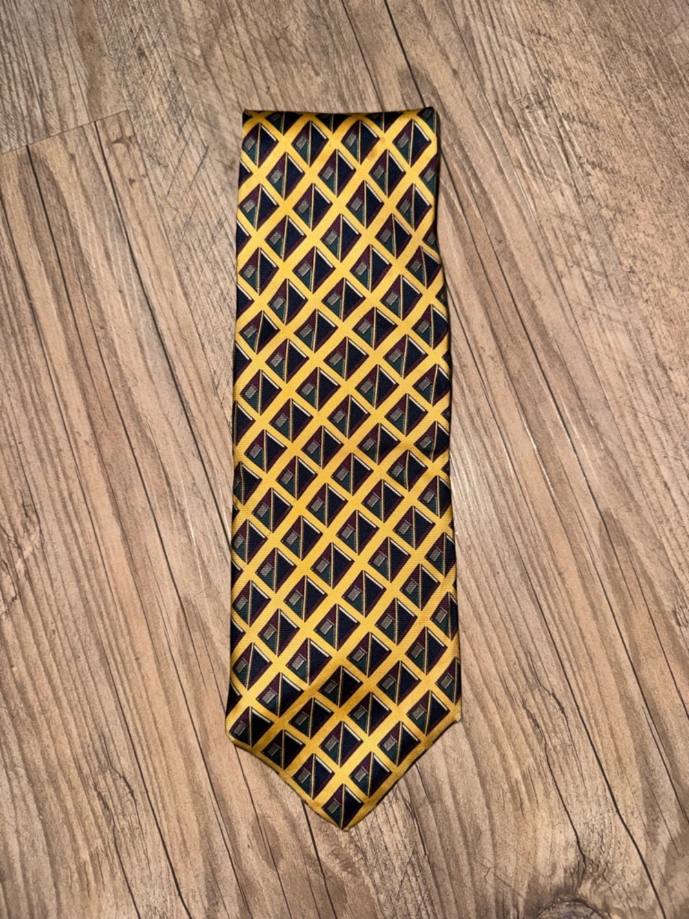Vintage Robert Talbott for Frank Stella MustardGeometric Pattern Men's Tie